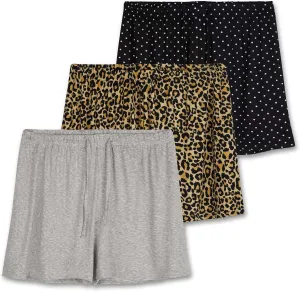 Real Essentials 3 Pack: Womens Ultra-Soft Comfy Stretch Pajama Lounge Shorts Elegant Sleepwear(Available In Plus Size)