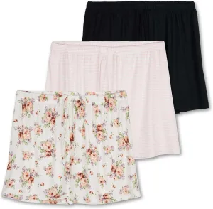 Real Essentials 3 Pack: Womens Ultra-Soft Comfy Stretch Pajama Lounge Shorts Elegant Sleepwear(Available In Plus Size)