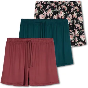 Real Essentials 3 Pack: Womens Ultra-Soft Comfy Stretch Pajama Lounge Shorts Elegant Sleepwear(Available In Plus Size)
