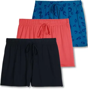 Real Essentials 3 Pack: Womens Ultra-Soft Comfy Stretch Pajama Lounge Shorts Elegant Sleepwear(Available In Plus Size)