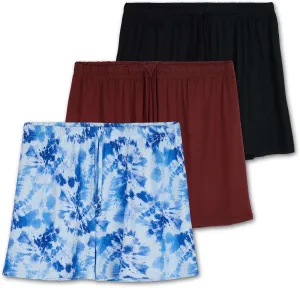 Real Essentials 3 Pack: Womens Ultra-Soft Comfy Stretch Pajama Lounge Shorts Elegant Sleepwear(Available In Plus Size)