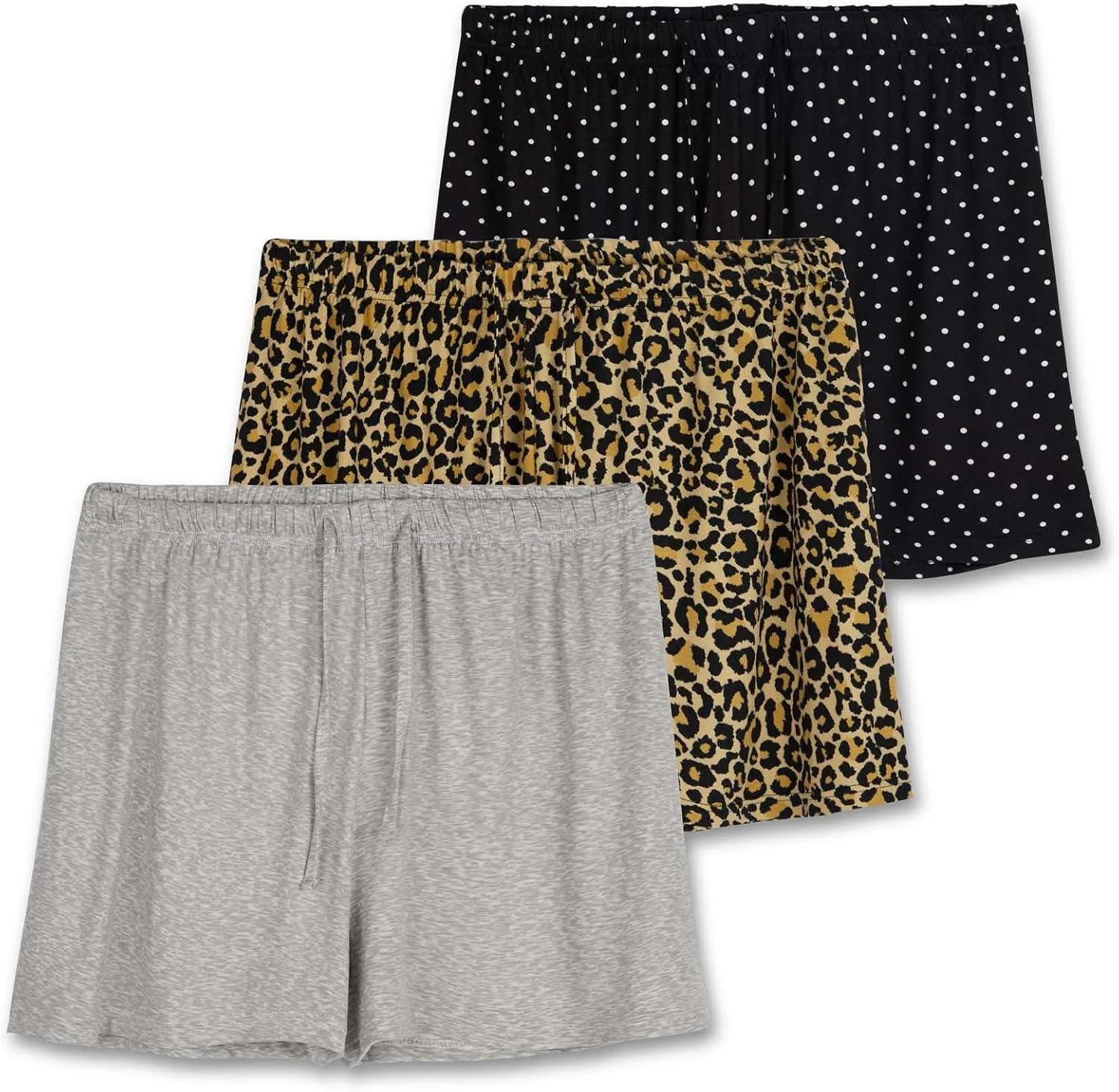 Real Essentials 3 Pack: Womens Ultra-Soft Comfy Stretch Pajama Lounge Shorts Elegant Sleepwear(Available In Plus Size)