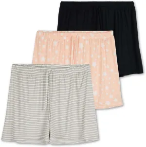 Real Essentials 3 Pack: Womens Ultra-Soft Comfy Stretch Pajama Lounge Shorts Elegant Sleepwear(Available In Plus Size)