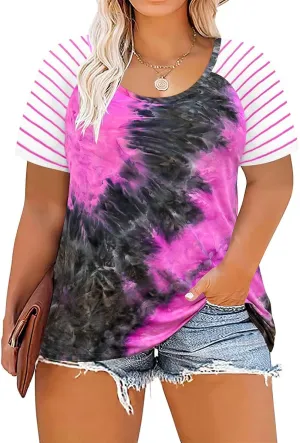 RITERA Plus Size Tops for Women Short Sleeve Raglan Tunic Casual Colorblock Shirts Oversized Crewneck Henley Shirts