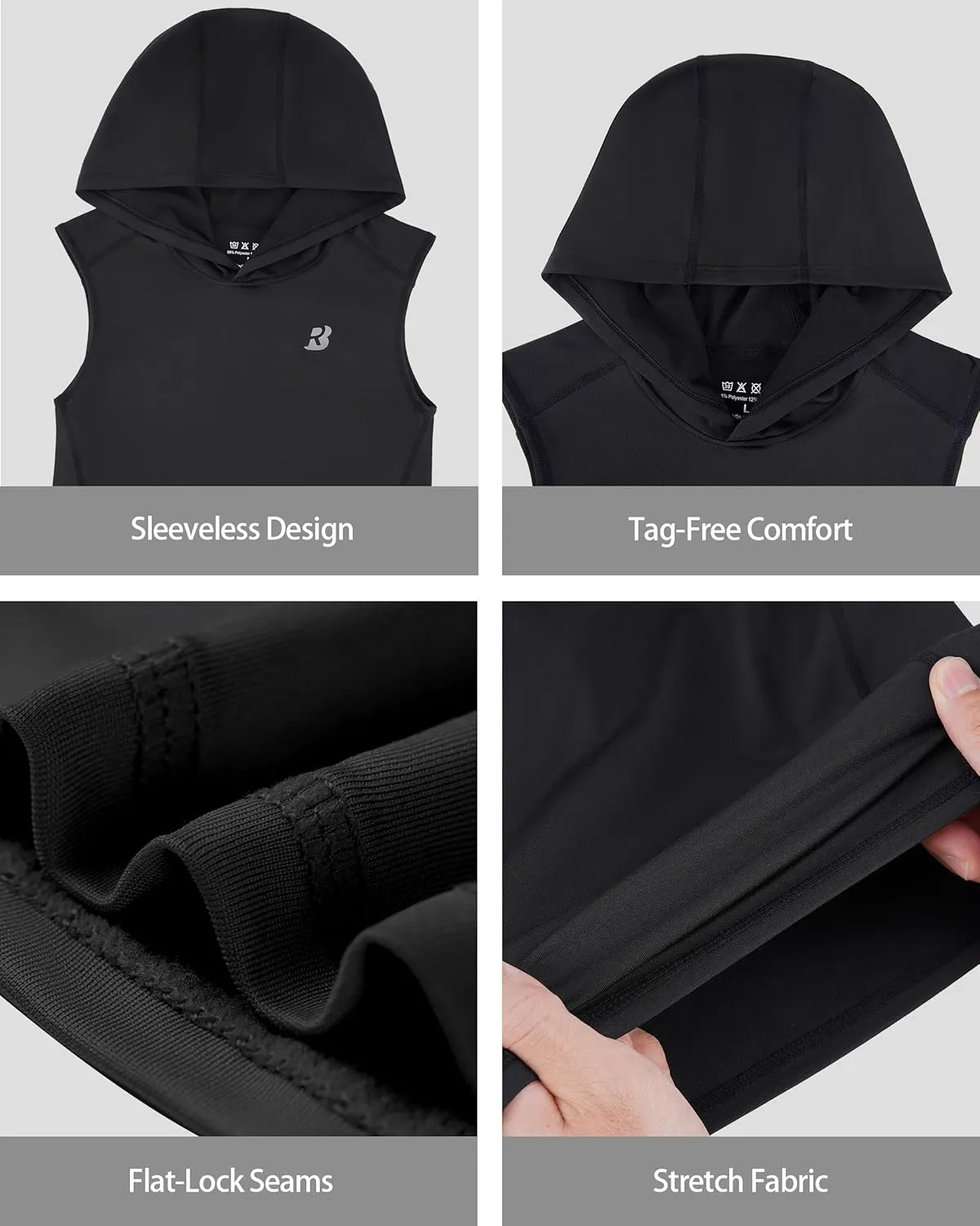 Roadbox Boys Tank Tops Athletic Hoodie Shirts, Sleeveless Quick Dry Sport Workout Active T-Shirt for Kids Youth