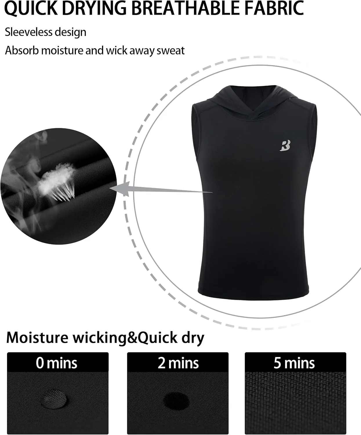 Roadbox Boys Tank Tops Athletic Hoodie Shirts, Sleeveless Quick Dry Sport Workout Active T-Shirt for Kids Youth