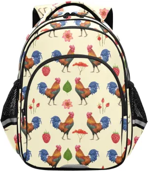 Rooster Strawberry Toddler Backpack for Boys Girls 3-8 Kids Backpack for Elementary School Bag for Preschool Bookbags for Kindergarten for tag2 15.3in