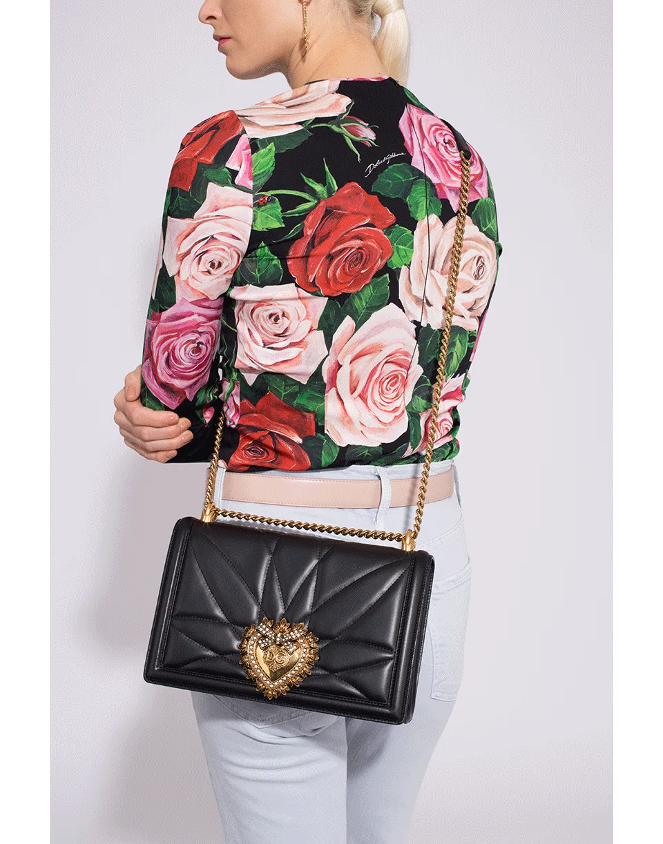 Rose Print Fitted Crewneck