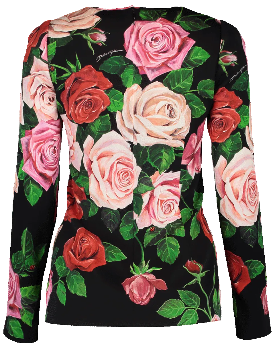 Rose Print Fitted Crewneck
