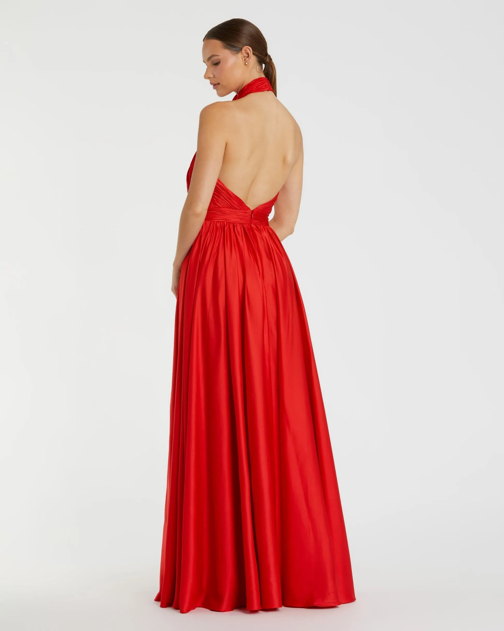 Rosette halter chiffon evening gown - Cherry Red