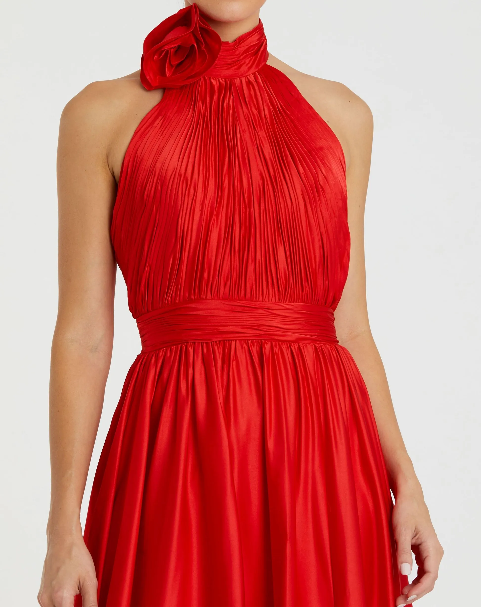 Rosette halter chiffon evening gown - Cherry Red