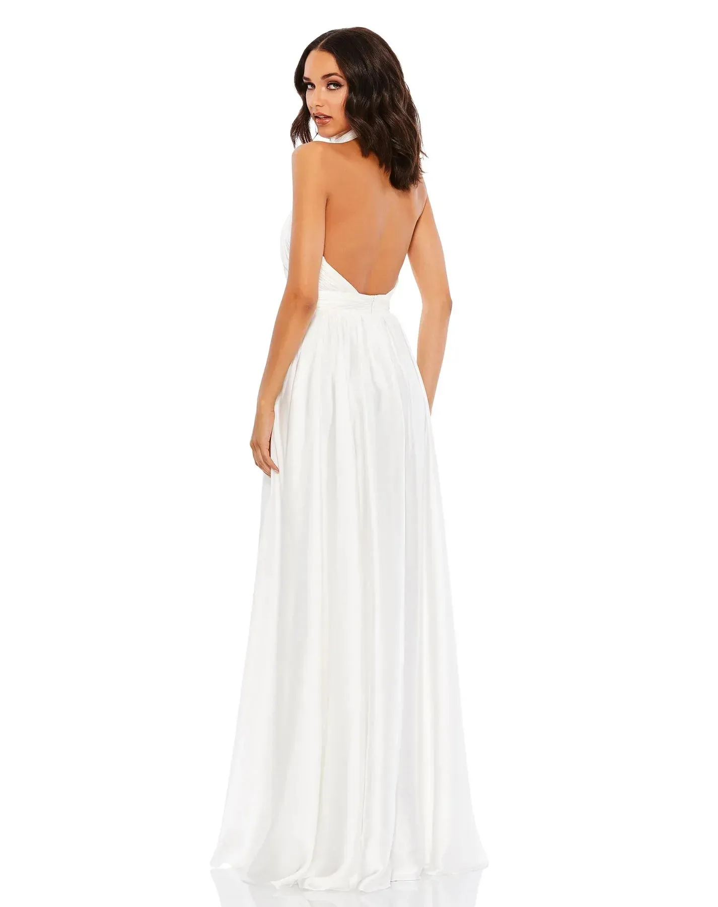 Rosette halter chiffon evening gown - Cherry Red