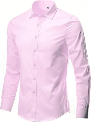 RTTUIOP Men's Dress Shirts Long Sleeve Stretch Wrinkle-Free Solid Formal Slim Fit Button Down Shirt