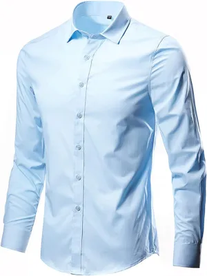 RTTUIOP Men's Dress Shirts Long Sleeve Stretch Wrinkle-Free Solid Formal Slim Fit Button Down Shirt