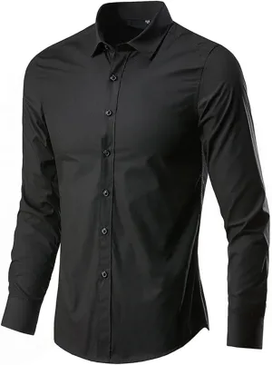 RTTUIOP Men's Dress Shirts Long Sleeve Stretch Wrinkle-Free Solid Formal Slim Fit Button Down Shirt