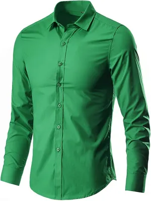 RTTUIOP Men's Dress Shirts Long Sleeve Stretch Wrinkle-Free Solid Formal Slim Fit Button Down Shirt