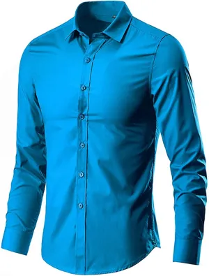 RTTUIOP Men's Dress Shirts Long Sleeve Stretch Wrinkle-Free Solid Formal Slim Fit Button Down Shirt