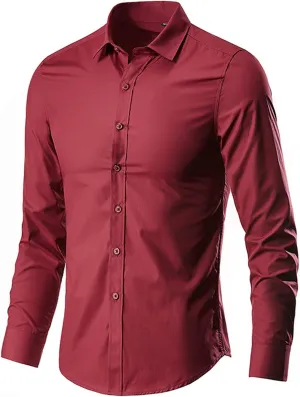 RTTUIOP Men's Dress Shirts Long Sleeve Stretch Wrinkle-Free Solid Formal Slim Fit Button Down Shirt