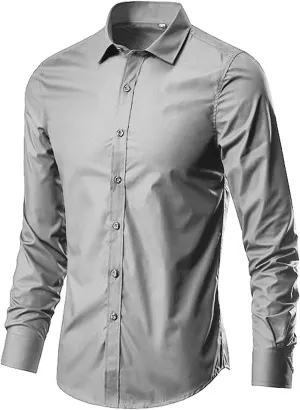 RTTUIOP Men's Dress Shirts Long Sleeve Stretch Wrinkle-Free Solid Formal Slim Fit Button Down Shirt