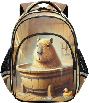 Rubber Duck Beige Toddler Backpack for Boys Girls 3-8 School Bag for Elementary Bookbags for Preschool Kids Backpack for Kindergarten 15.3in