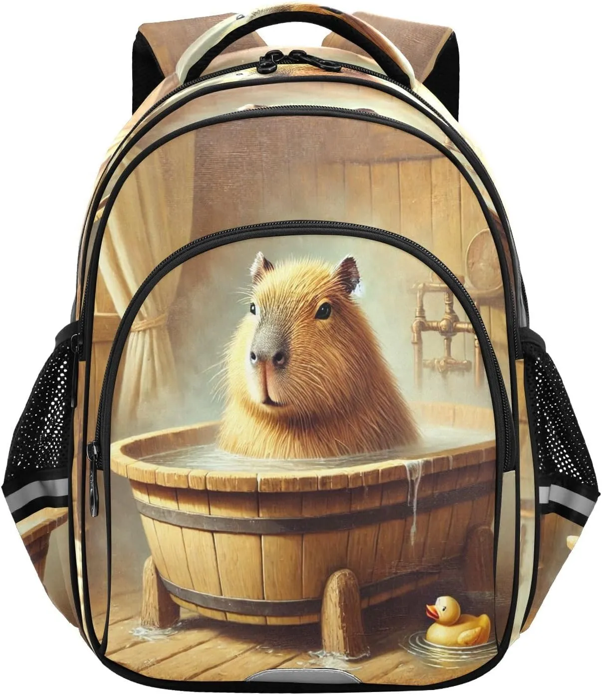 Rubber Duck Beige Toddler Backpack for Boys Girls 3-8 School Bag for Elementary Bookbags for Preschool Kids Backpack for Kindergarten 15.3in