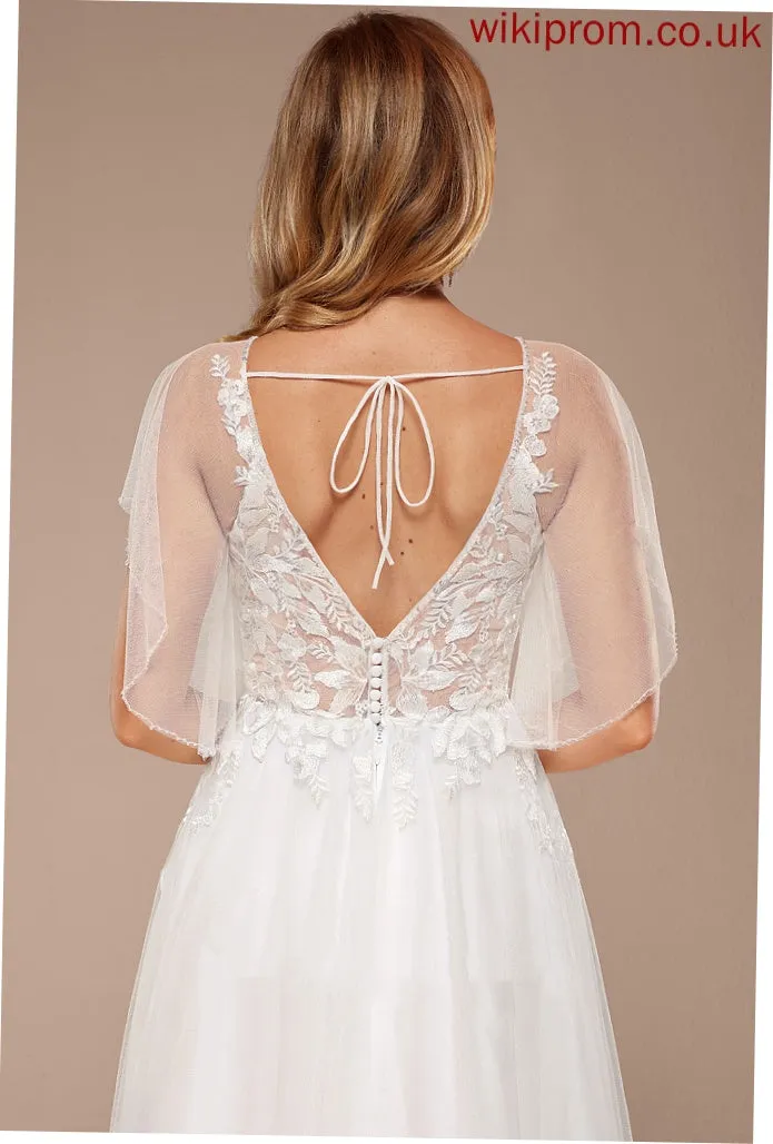 Ruffle Selina Sequins Wedding With Floor-Length Tulle Wedding Dresses Dress Lace A-Line V-neck