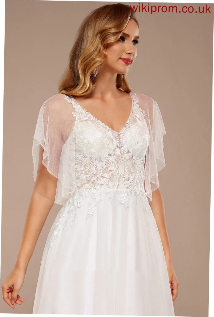 Ruffle Selina Sequins Wedding With Floor-Length Tulle Wedding Dresses Dress Lace A-Line V-neck