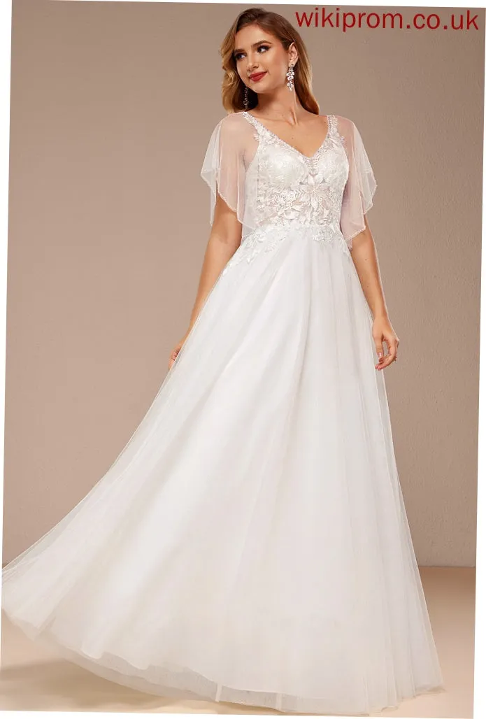 Ruffle Selina Sequins Wedding With Floor-Length Tulle Wedding Dresses Dress Lace A-Line V-neck