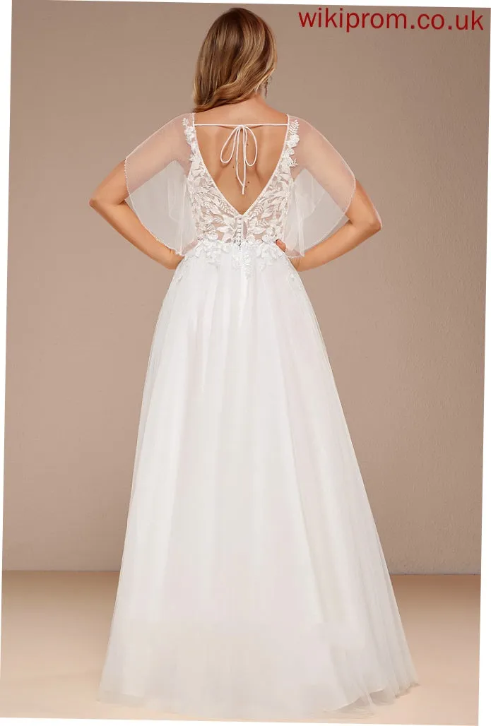 Ruffle Selina Sequins Wedding With Floor-Length Tulle Wedding Dresses Dress Lace A-Line V-neck