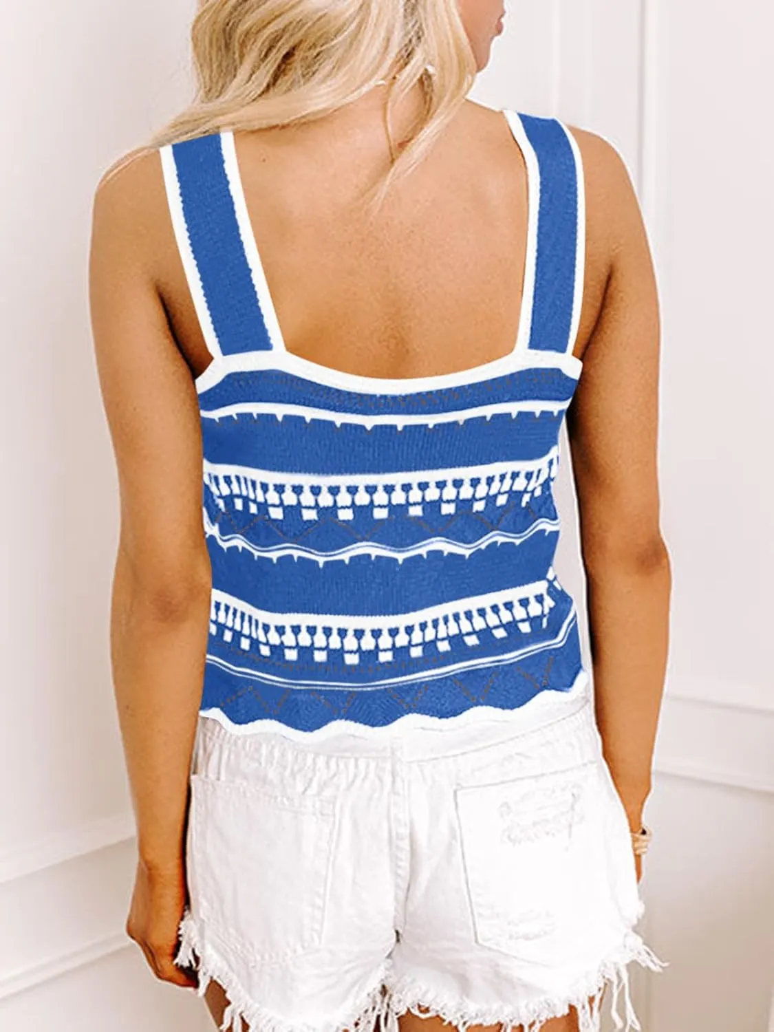 Saodimallsu Womens Striped Crop Tank Top Summer Sleeveless Square Neck Going Out Sexy Y2k Knit Slim Sweater Vest