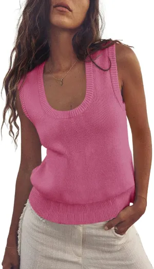 Saodimallsu Womens Summer Sweater Vest Sleeveless Ribbed Knit Tank Tops Going Out Casual Basic Scoop Neck Tshirt