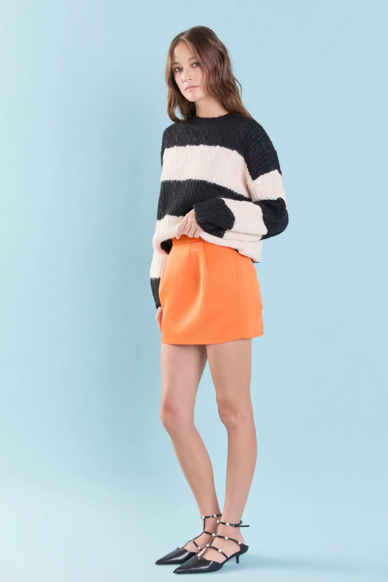Satin Pintucked Mini Skirt