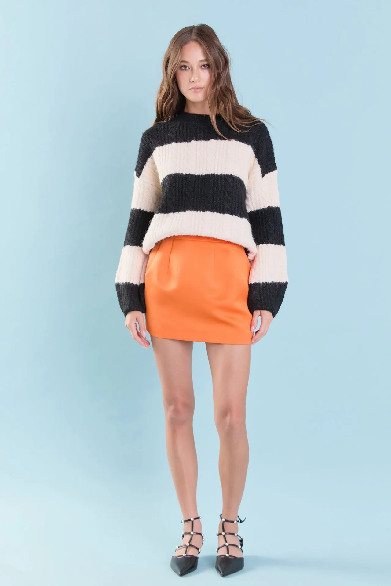 Satin Pintucked Mini Skirt