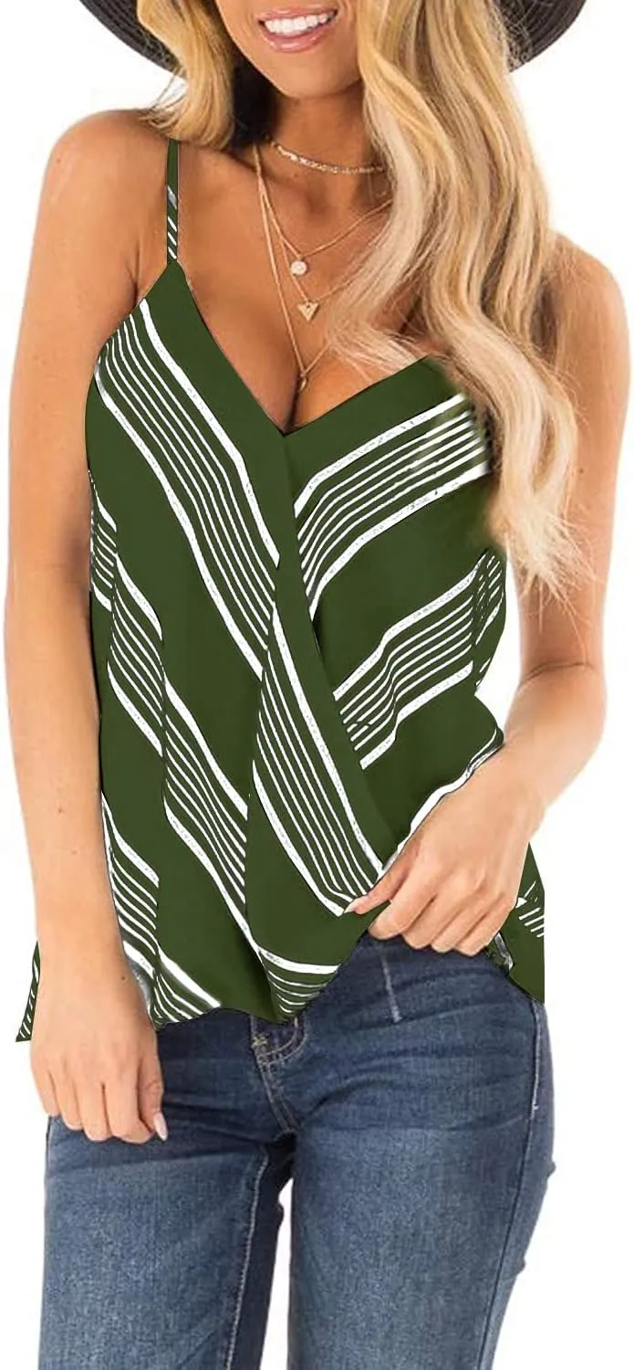 SAUKOLE Women's Adjustable Spaghetti Strap Shirts Blouses V Neck Floral Print Summer Sleeveless Casual Tank Tops