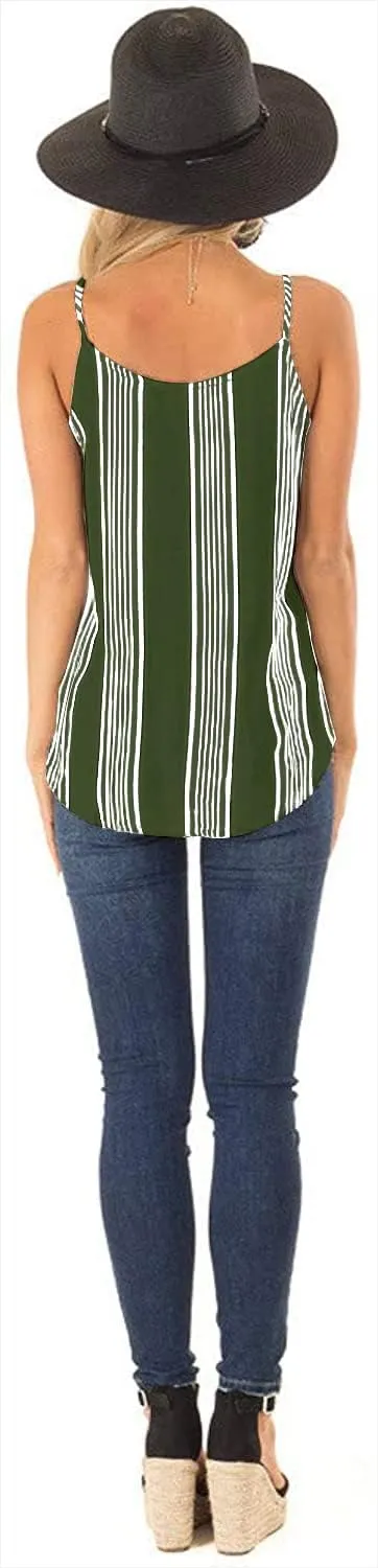 SAUKOLE Women's Adjustable Spaghetti Strap Shirts Blouses V Neck Floral Print Summer Sleeveless Casual Tank Tops