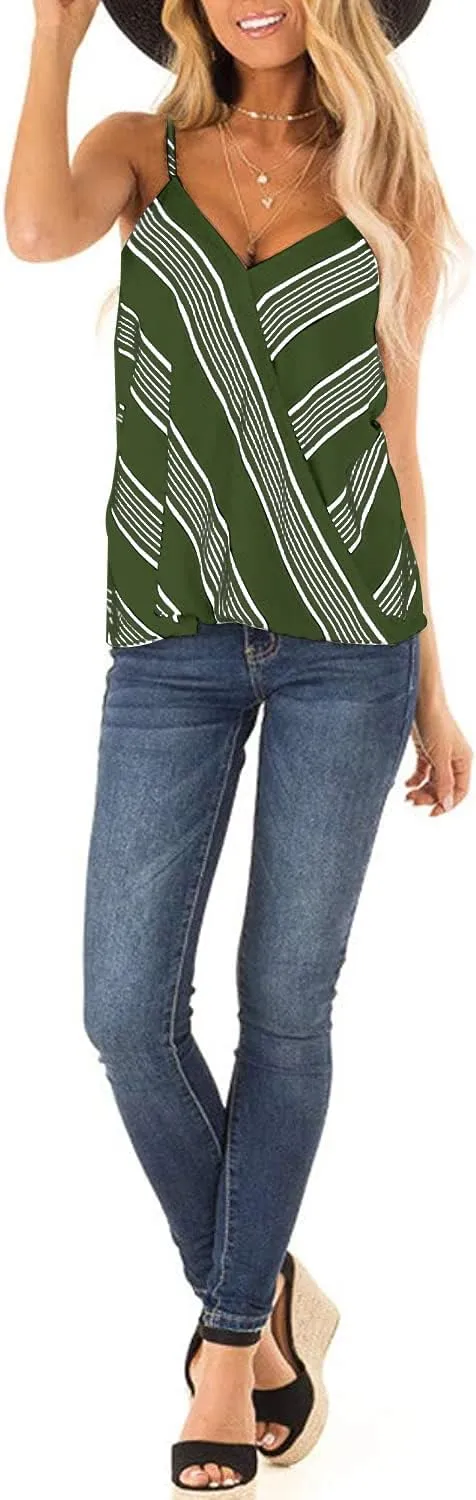 SAUKOLE Women's Adjustable Spaghetti Strap Shirts Blouses V Neck Floral Print Summer Sleeveless Casual Tank Tops