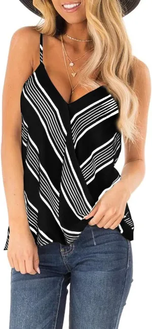 SAUKOLE Women's Adjustable Spaghetti Strap Shirts Blouses V Neck Floral Print Summer Sleeveless Casual Tank Tops