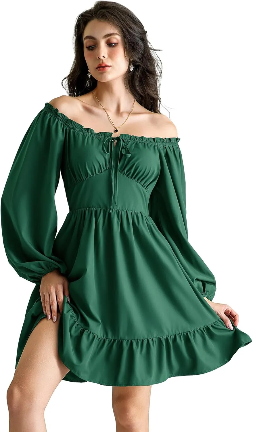Scarlet Darkness Renaissance Corset Dress Long Lantern Sleeve Off The Shoulder Mini Dress