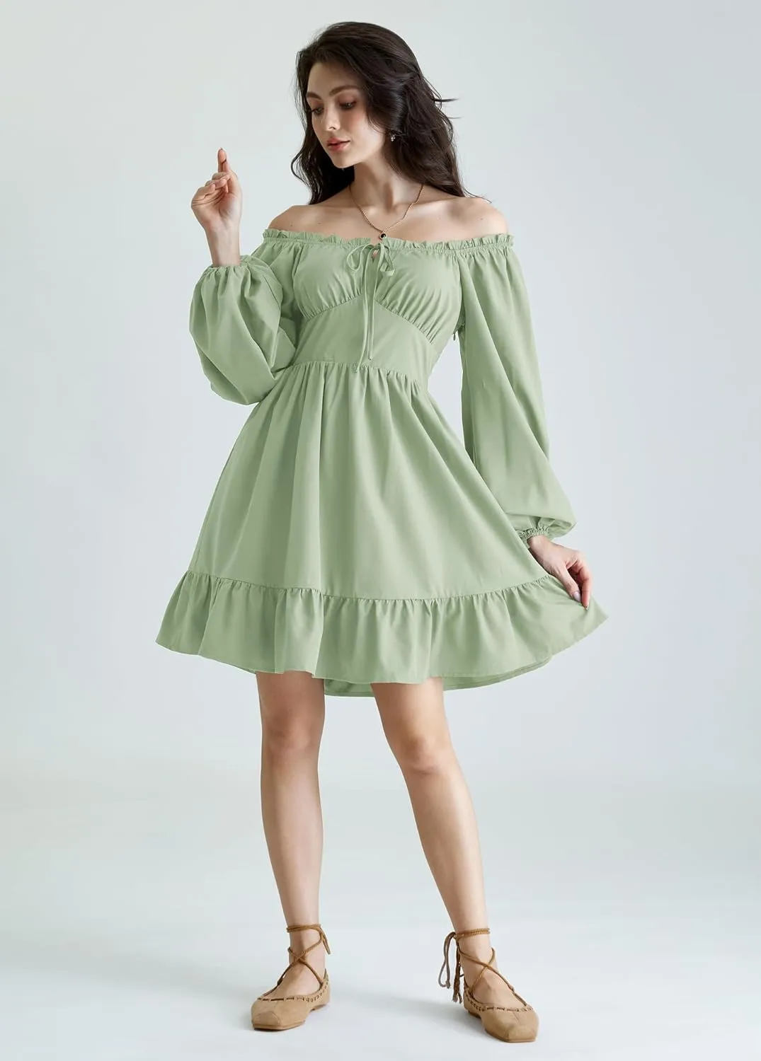 Scarlet Darkness Renaissance Corset Dress Long Lantern Sleeve Off The Shoulder Mini Dress