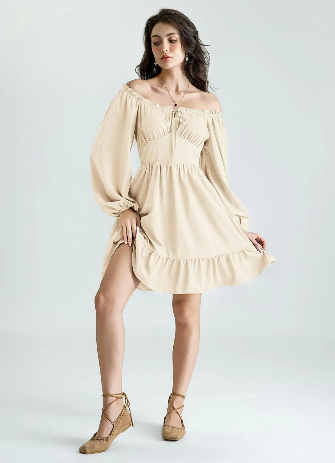 Scarlet Darkness Renaissance Corset Dress Long Lantern Sleeve Off The Shoulder Mini Dress