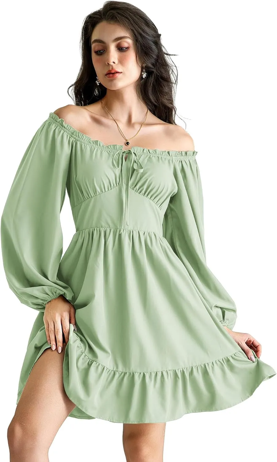 Scarlet Darkness Renaissance Corset Dress Long Lantern Sleeve Off The Shoulder Mini Dress