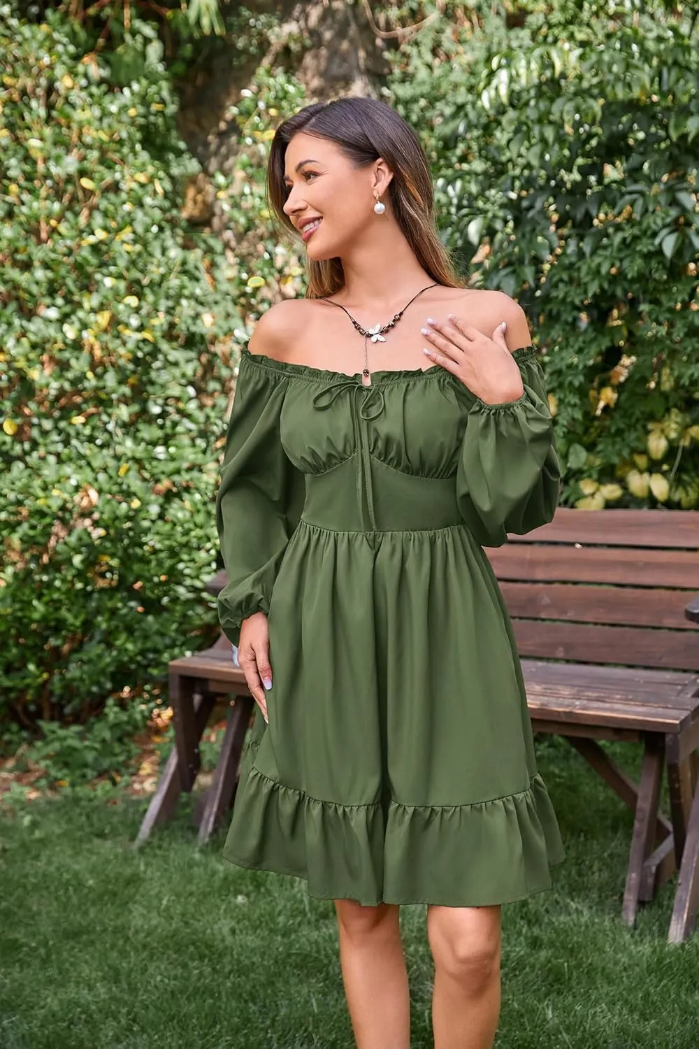 Scarlet Darkness Renaissance Corset Dress Long Lantern Sleeve Off The Shoulder Mini Dress