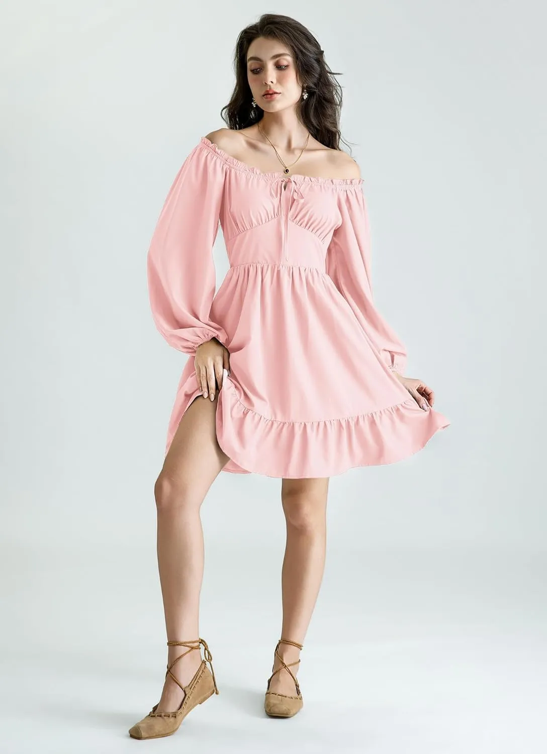 Scarlet Darkness Renaissance Corset Dress Long Lantern Sleeve Off The Shoulder Mini Dress