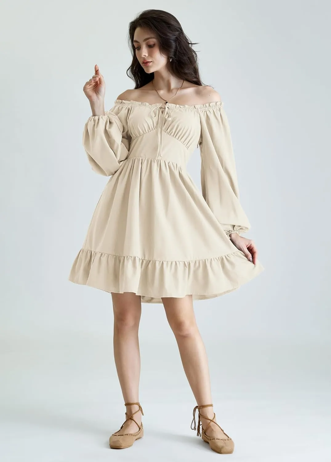 Scarlet Darkness Renaissance Corset Dress Long Lantern Sleeve Off The Shoulder Mini Dress