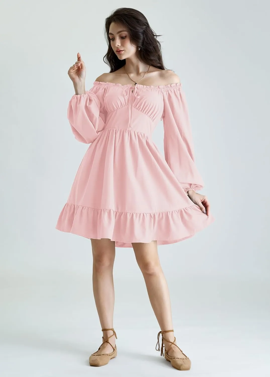 Scarlet Darkness Renaissance Corset Dress Long Lantern Sleeve Off The Shoulder Mini Dress