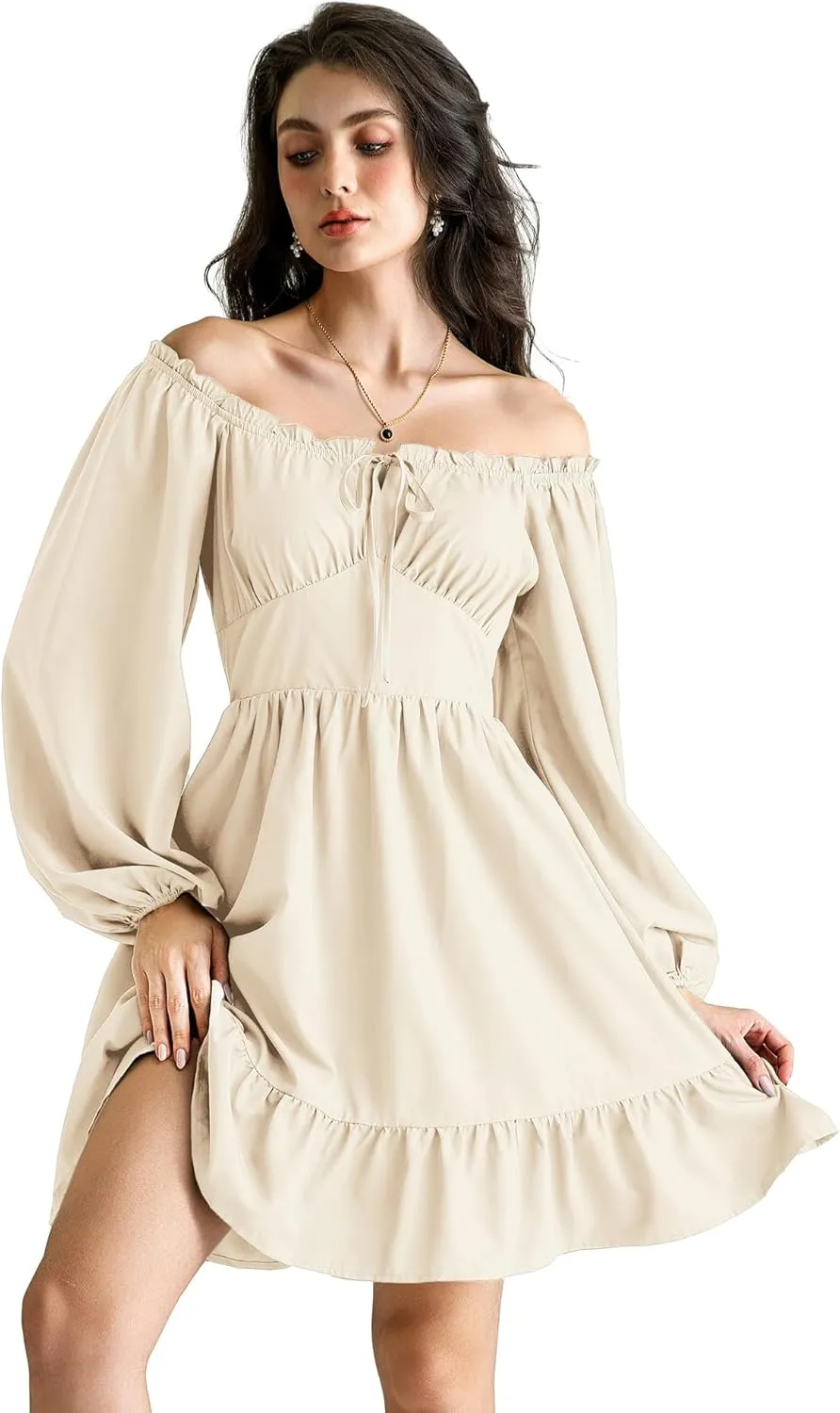 Scarlet Darkness Renaissance Corset Dress Long Lantern Sleeve Off The Shoulder Mini Dress