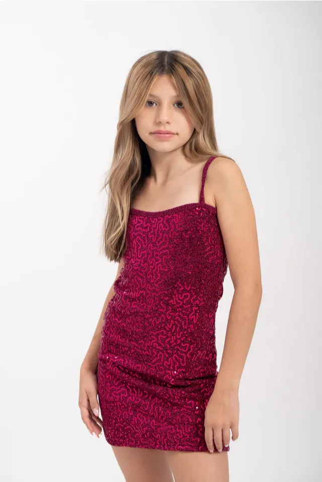 ^Serpentine Sequin Party Dress Deep Pink - Youth