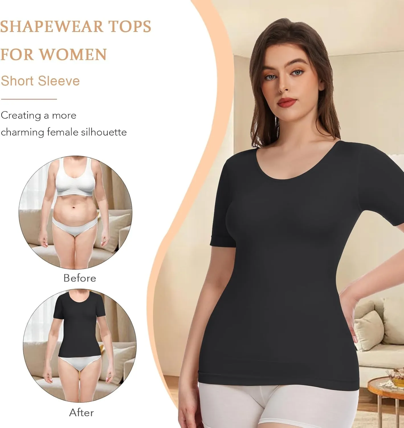 Shapewear Tops for Women Tummy Control Tank Tops Seamless Compression Camisoles Short Sleeve Body Shaper Cami