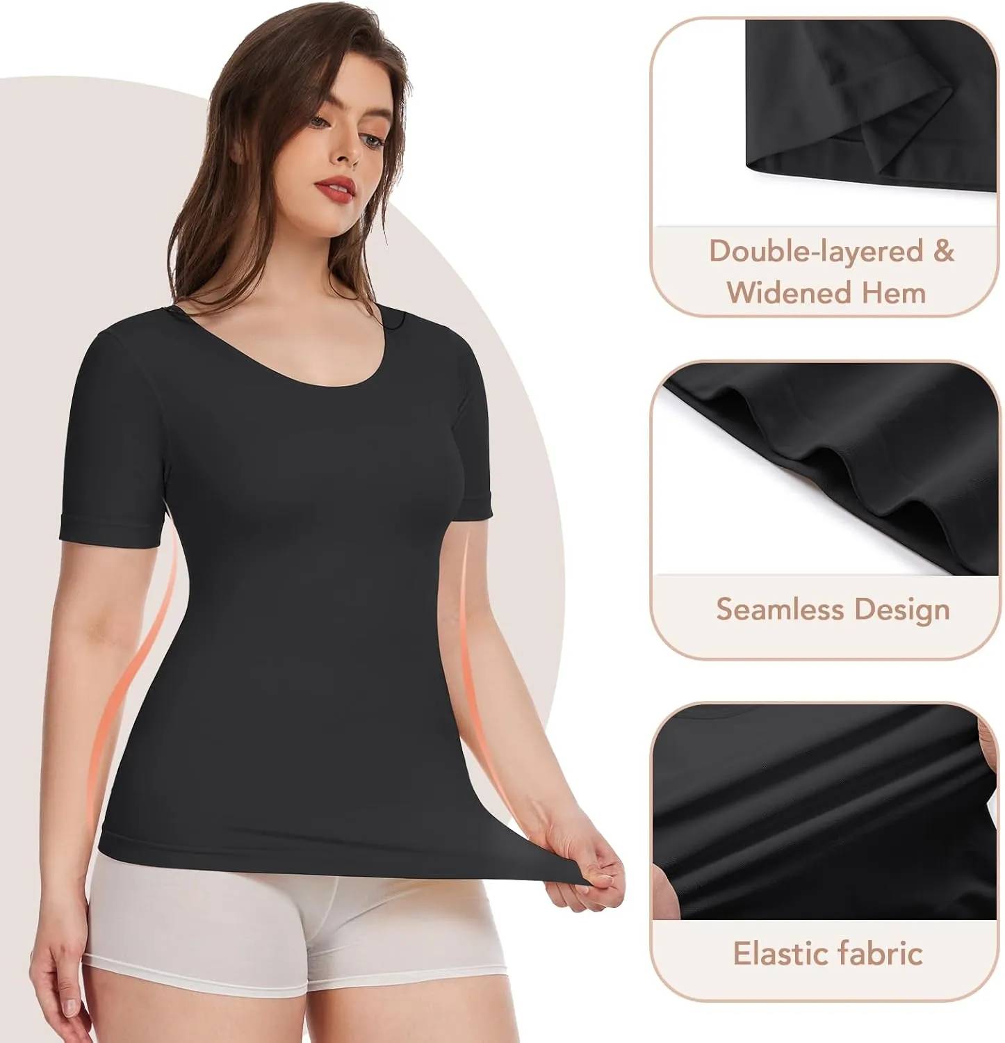 Shapewear Tops for Women Tummy Control Tank Tops Seamless Compression Camisoles Short Sleeve Body Shaper Cami