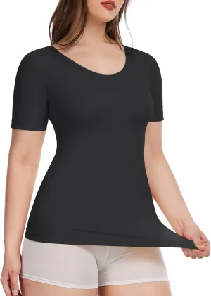 Shapewear Tops for Women Tummy Control Tank Tops Seamless Compression Camisoles Short Sleeve Body Shaper Cami